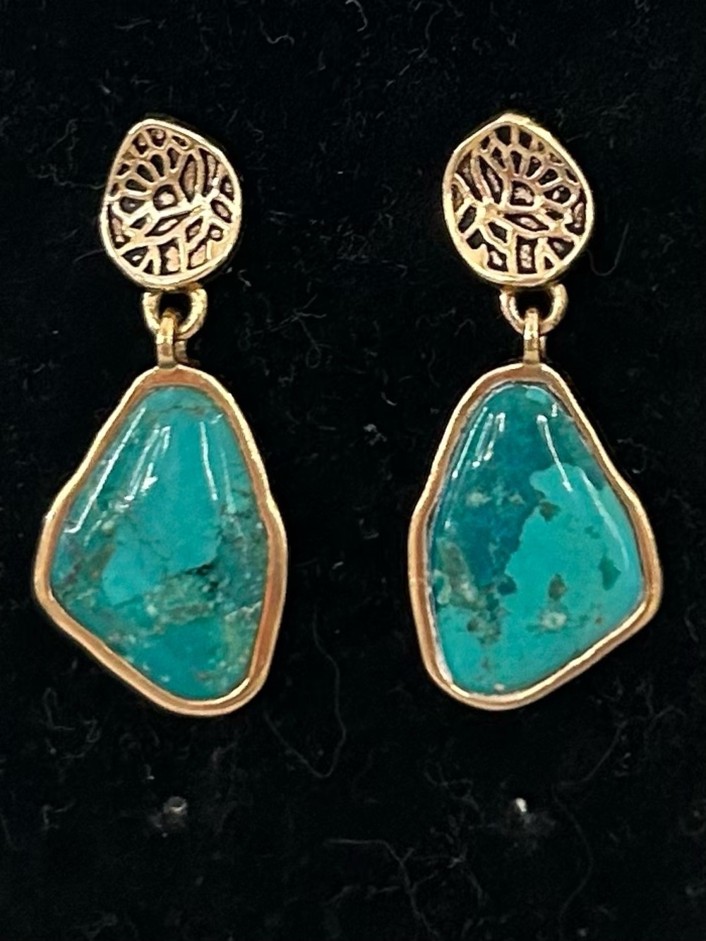 Barse Turquoise And Bronze Post Drop Earrings